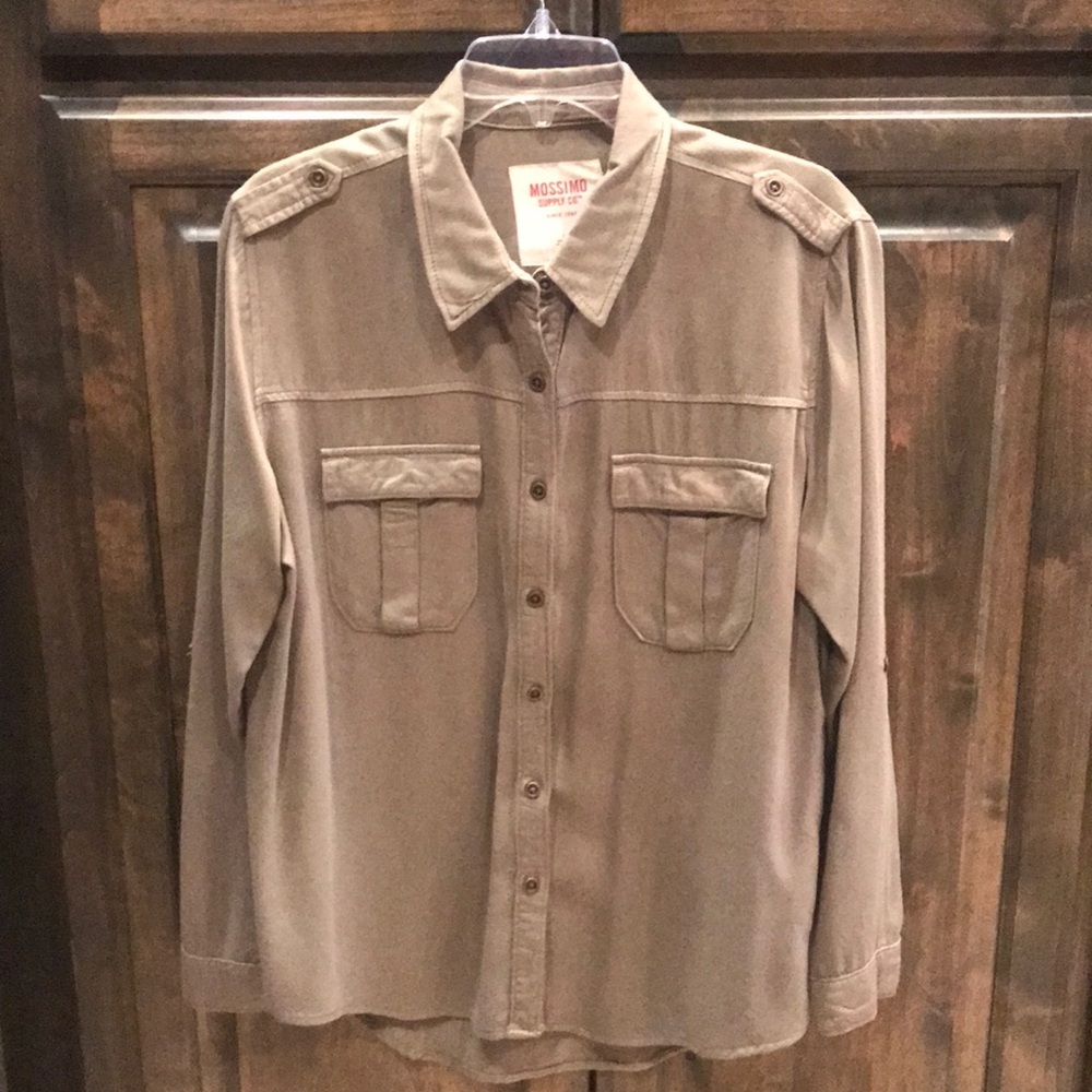 Mossimo Army Green Roll Sleeve Top Shirt L $39!!
